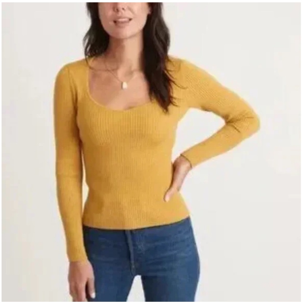 Marine Layer "Cassandra" Ribbed Sweater Knit V Neck NWT Mustard Women's Size Med